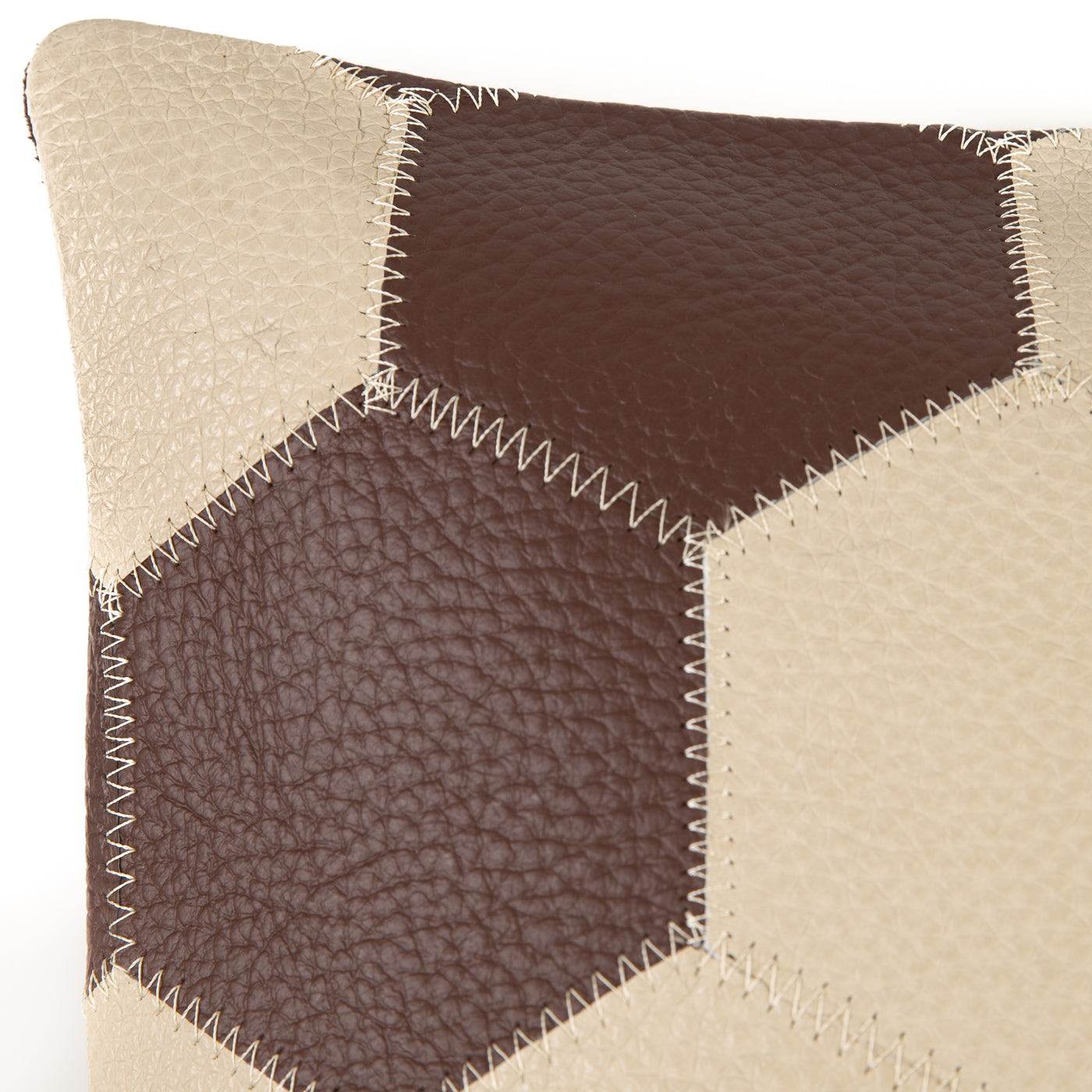 Genuine Cowhide Leather Decorative Throw Pillow - Handmade Patchwork Western Accent with Feather Down Insert