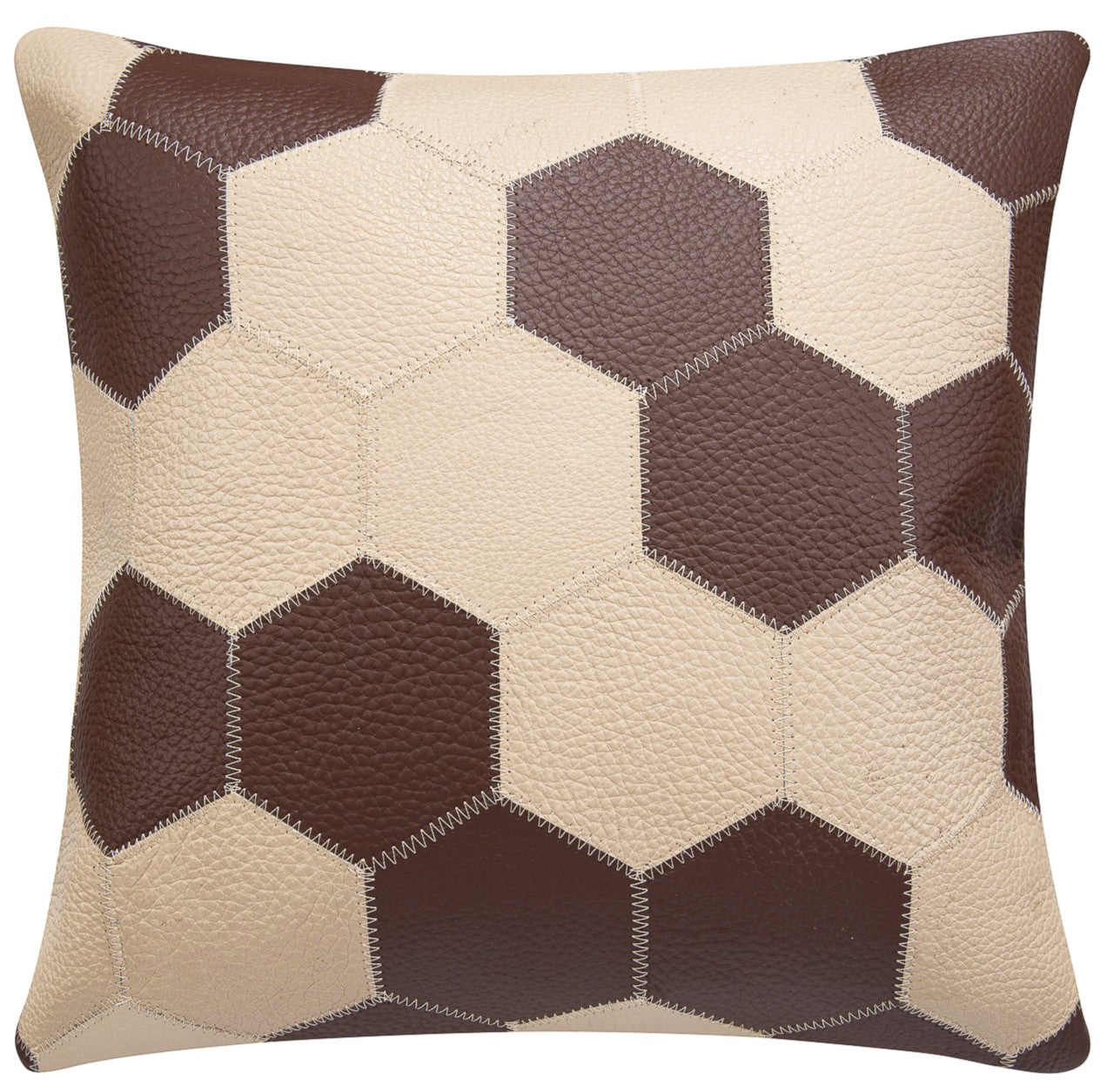 Genuine Cowhide Leather Decorative Throw Pillow - Handmade Patchwork Western Accent with Feather Down Insert