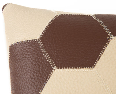 Genuine Cowhide Leather Decorative Throw Pillow - Handmade Patchwork Western Accent with Feather Down Insert