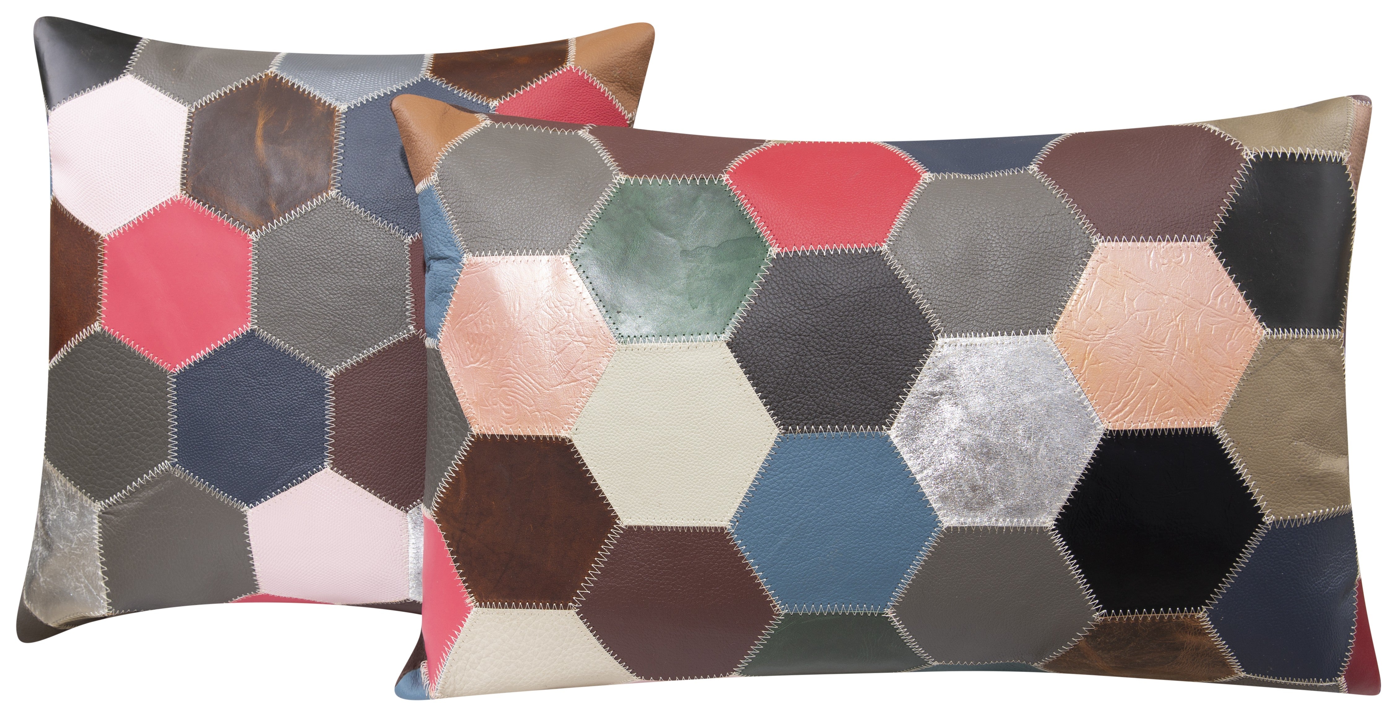 Multicolor Genuine Cowhide Leather Decorative Throw Pillow - Handmade ...