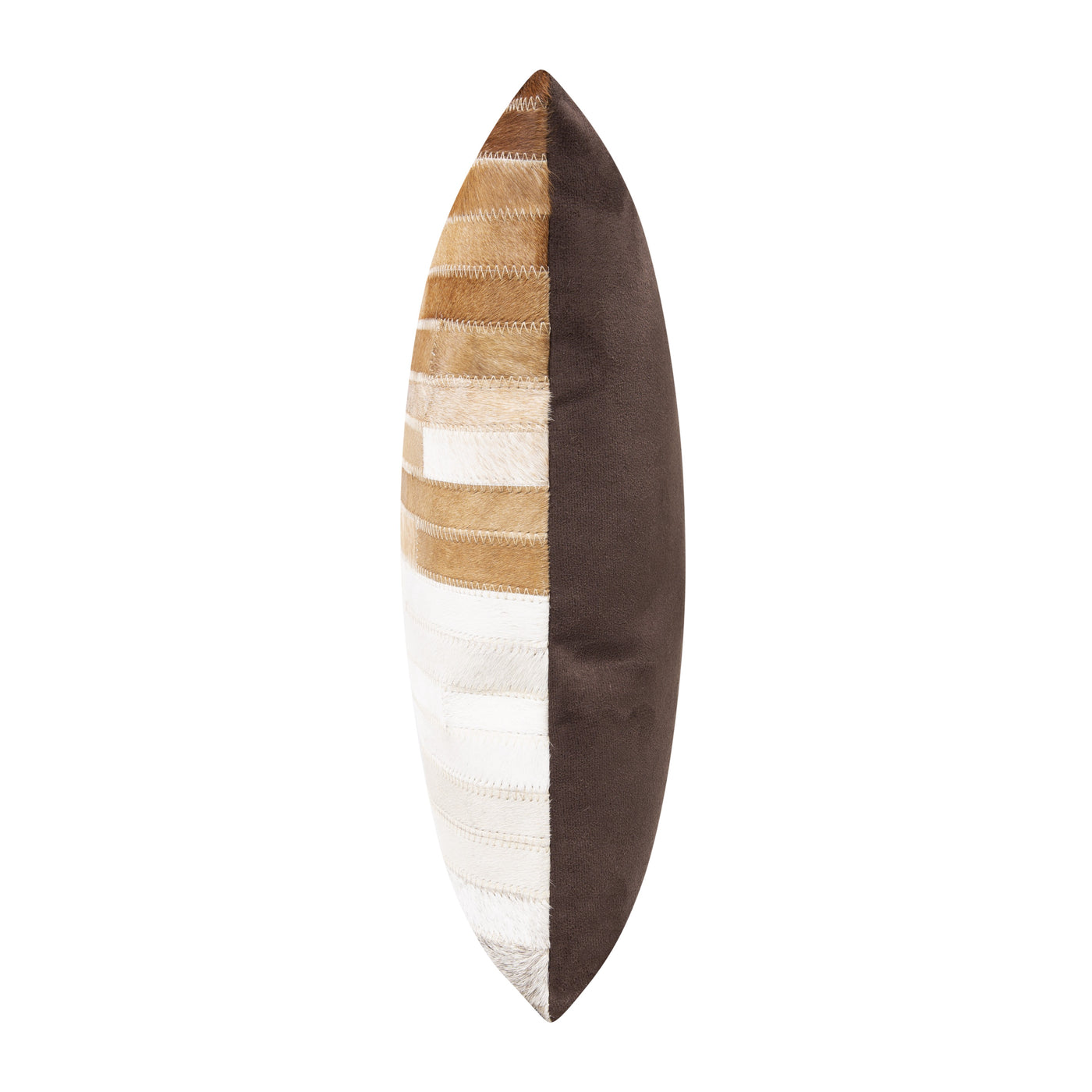 Genuine Cowhide Leather Decorative Throw Pillow - Beige and Ivory Striped Patchwork, 20x20