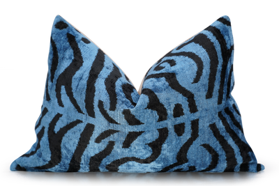 Navy Blue Tiger Print Pillows | Blue Tiger Print Pillows | Canvello