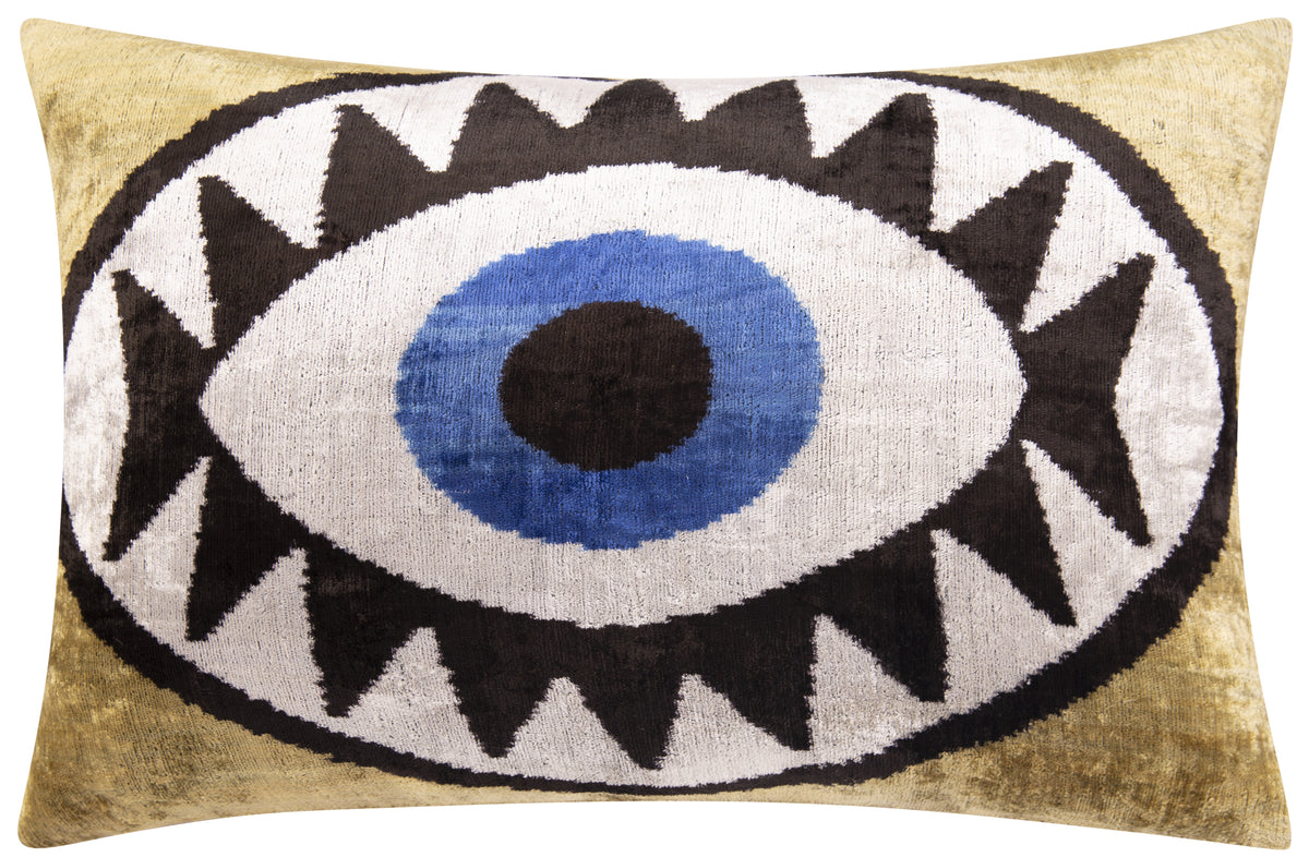 Canvello Handmade Velvet Evil Eye Pillow – 16x24 Artistic Throw Cushion for Home Decor – Feather Down Insert, Vegetable-Dyed, Bohemian Accent for Sofa, Couch & Furniture, Hidden Zipper