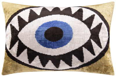 Canvello Handmade Velvet Evil Eye Pillow – 16x24 Artistic Throw Cushion for Home Decor – Feather Down Insert, Vegetable-Dyed, Bohemian Accent for Sofa, Couch & Furniture, Hidden Zipper