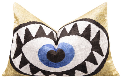 Canvello Handmade Velvet Evil Eye Pillow – 16x24 Artistic Throw Cushion for Home Decor – Feather Down Insert, Vegetable-Dyed, Bohemian Accent for Sofa, Couch & Furniture, Hidden Zipper