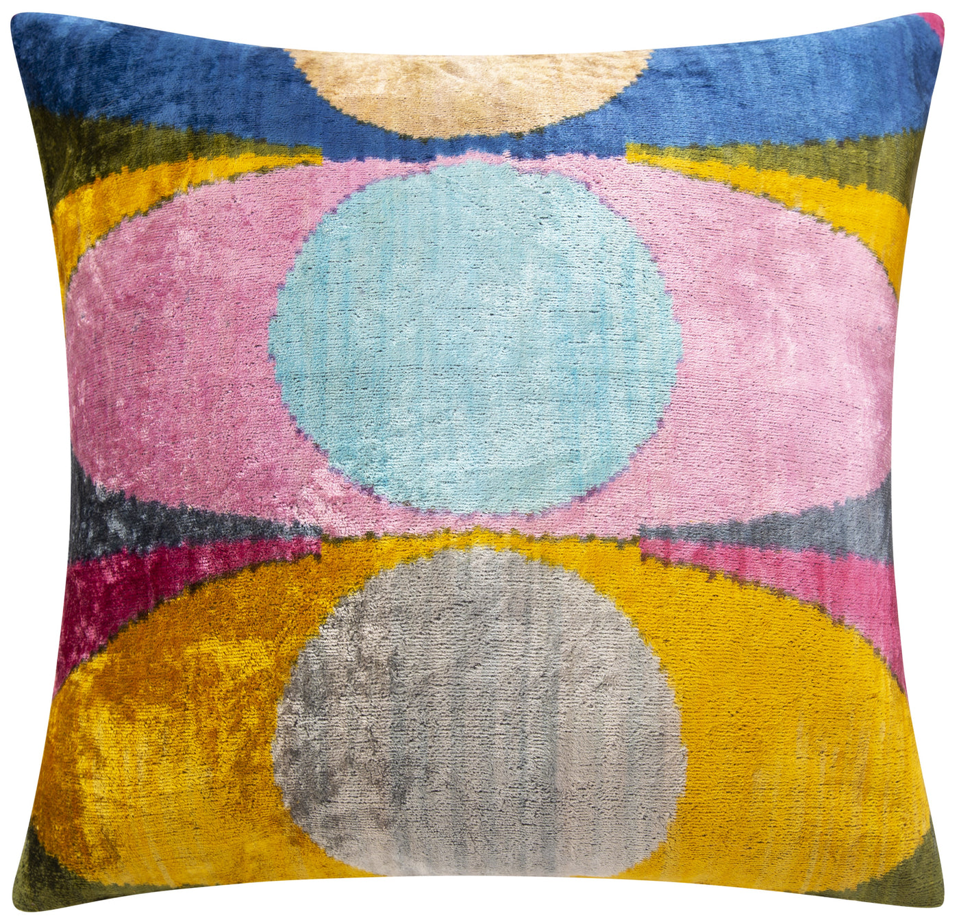 Handmade Silk Velvet Throw Pillow 20x20 - Multicolor Circle Design with Down Insert