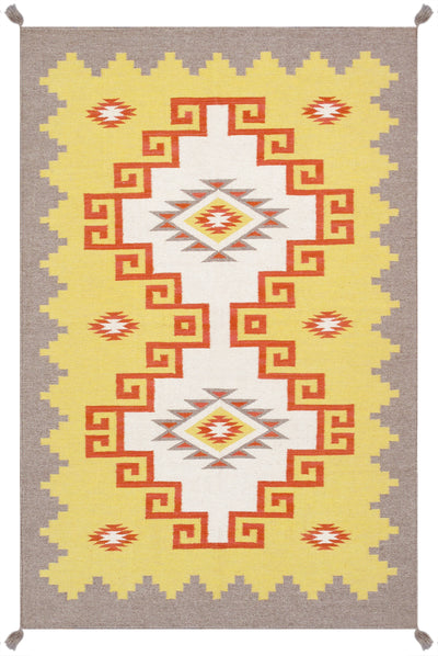Canvello Tuscany Reversible Wool Yellow Area Rug- 3'11'' X 6'
