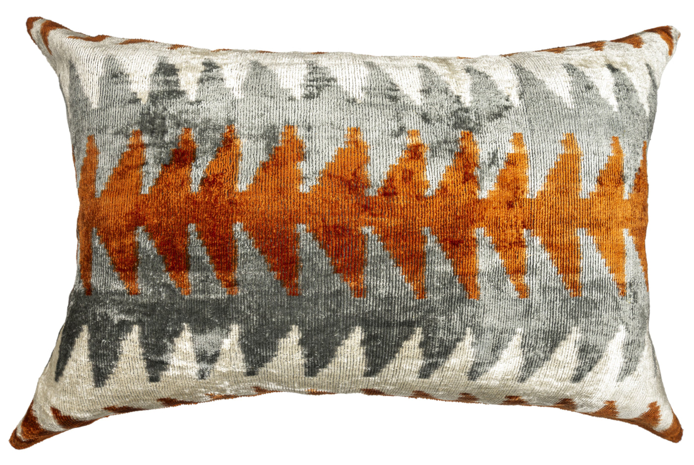 Luxury Handmade Velvet Pillow – Rust & Gray Zigzag, 16x24"