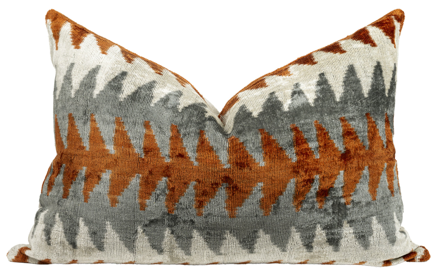 Luxury Handmade Velvet Pillow – Rust & Gray Zigzag, 16x24"