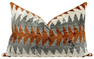 Luxury Handmade Velvet Pillow – Rust & Gray Zigzag, 16x24"