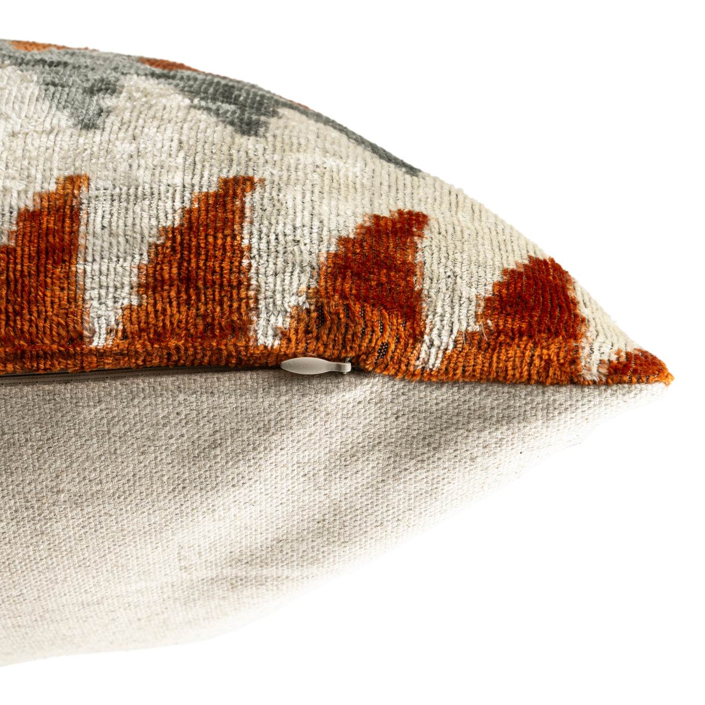 Luxury Handmade Velvet Pillow – Rust & Gray Zigzag, 16x24"