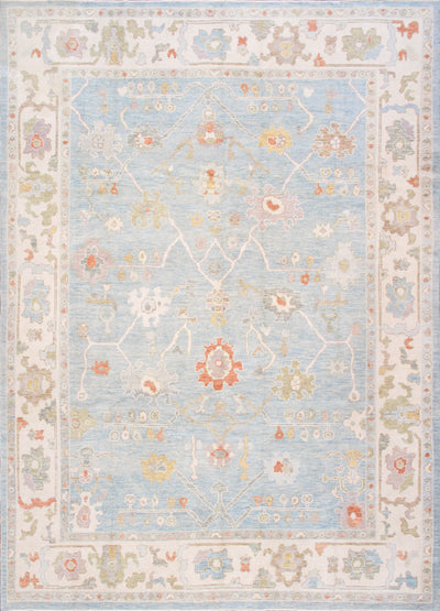 Canvello Turkish Oushak Collection Hand-Knotted Wool Blue Area Rug- 9'5'' X 12'11''