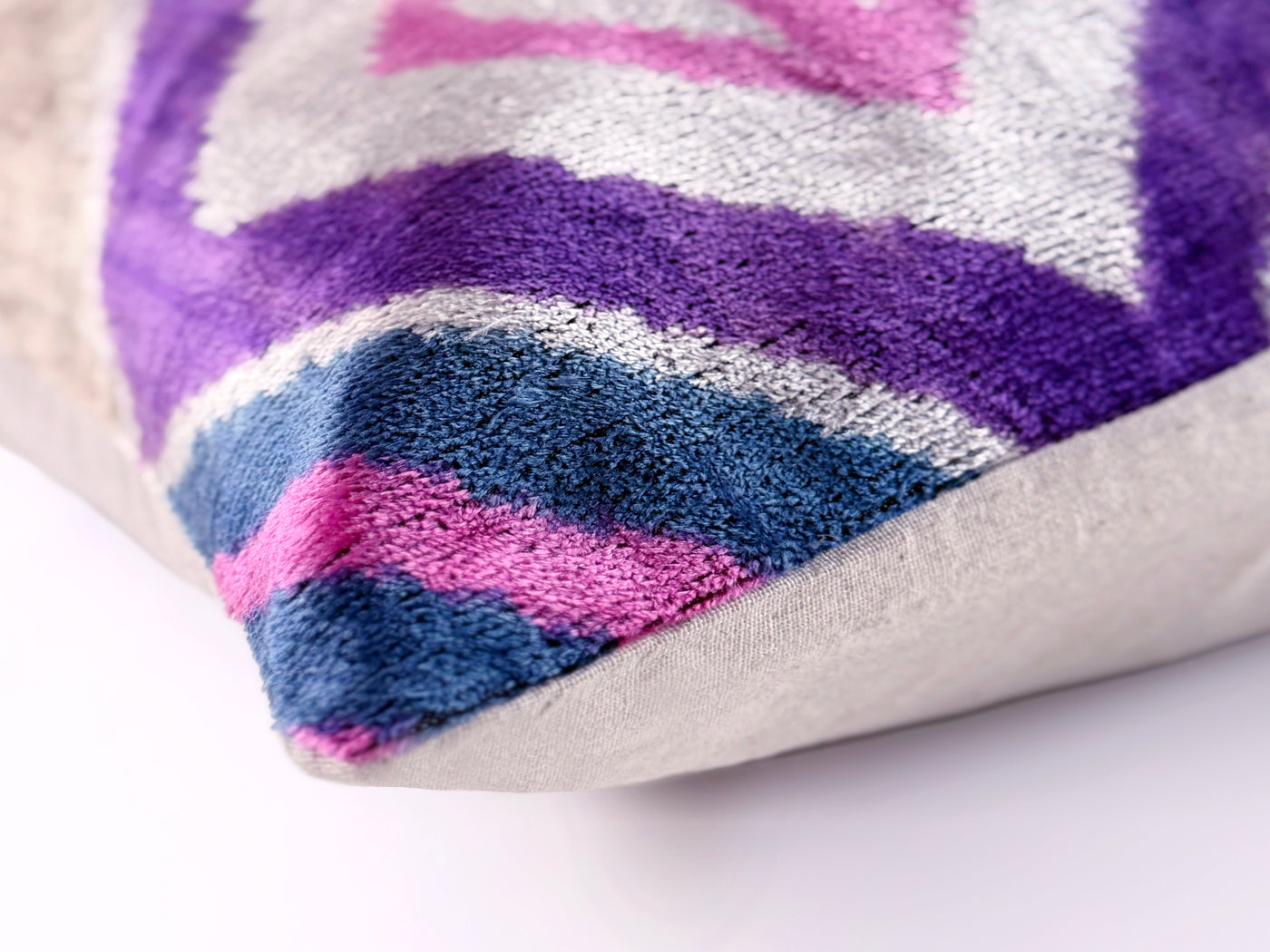 Velvet Diamond Ikat Throw Pillow – Purple & Pink | 20x20"