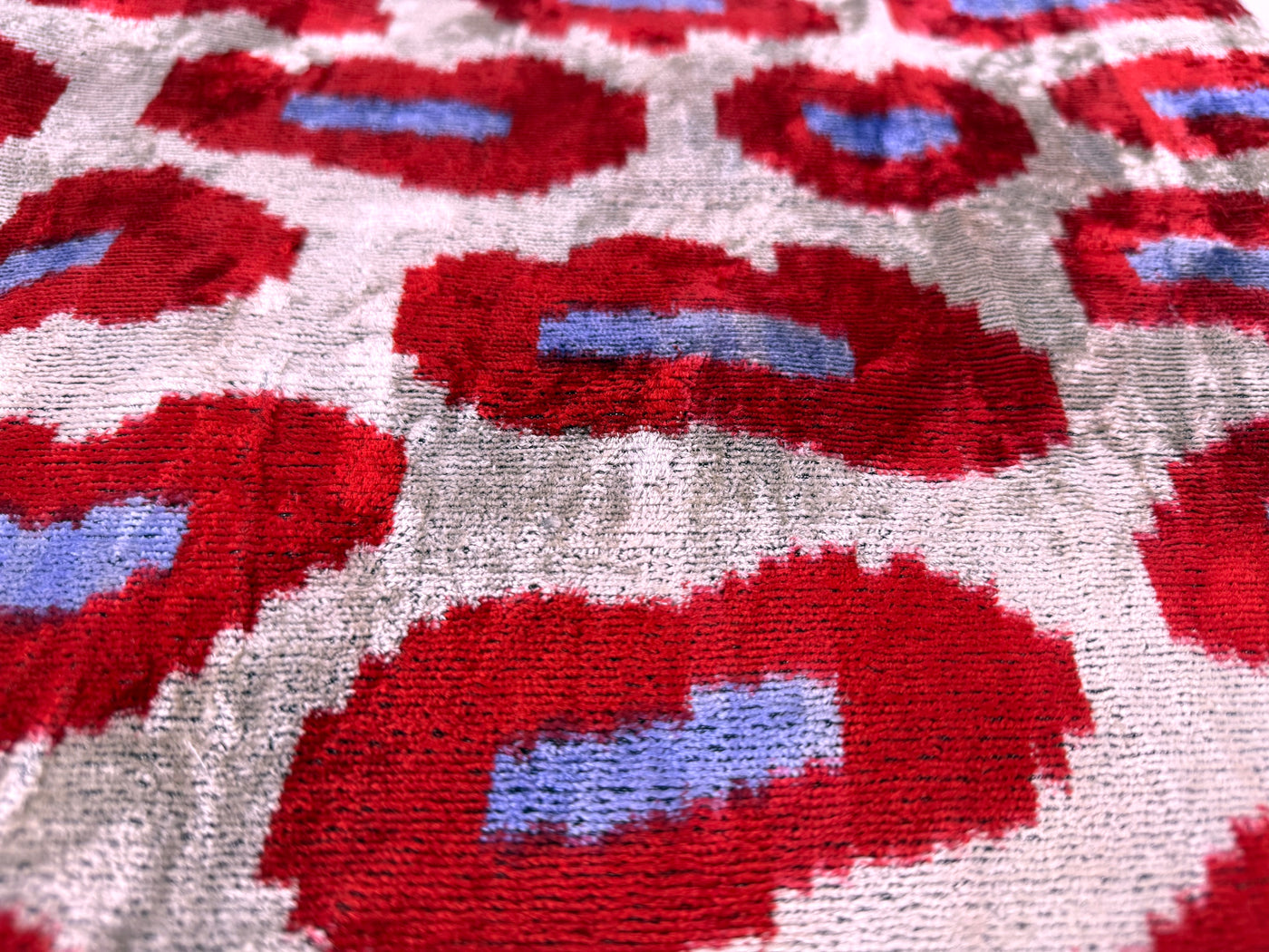 Handmade Velvet Pillow – Red & Lilac Oval Pattern, 16x24"