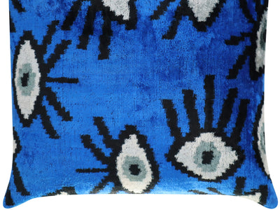 Blue Evil Eye Accent Pillow | Blue Velvet Silk Throw Pillow | Canvello