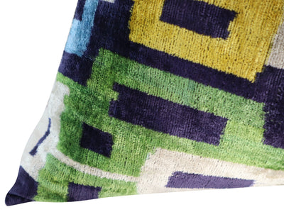 Green and Blue Velvet Pillow | Ikat Velvet Pillow | Canvello