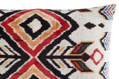 Orange Ivory Handmade Pillow | Geometric Silk Velvet Pillow | Canvello