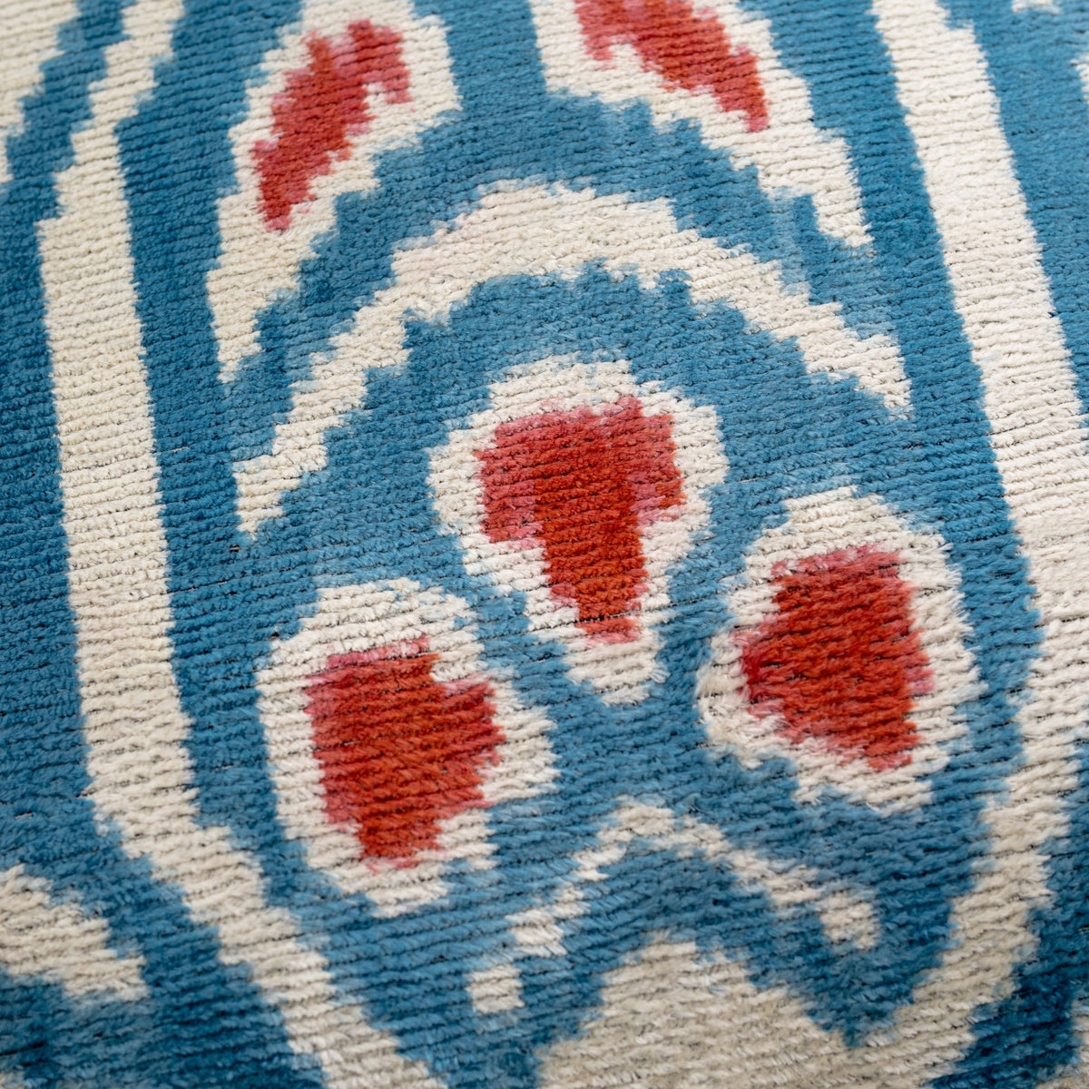 Blue Ikat Silk Velvet Throw Pillow 20x20 | Handmade Designer Accent Pillow