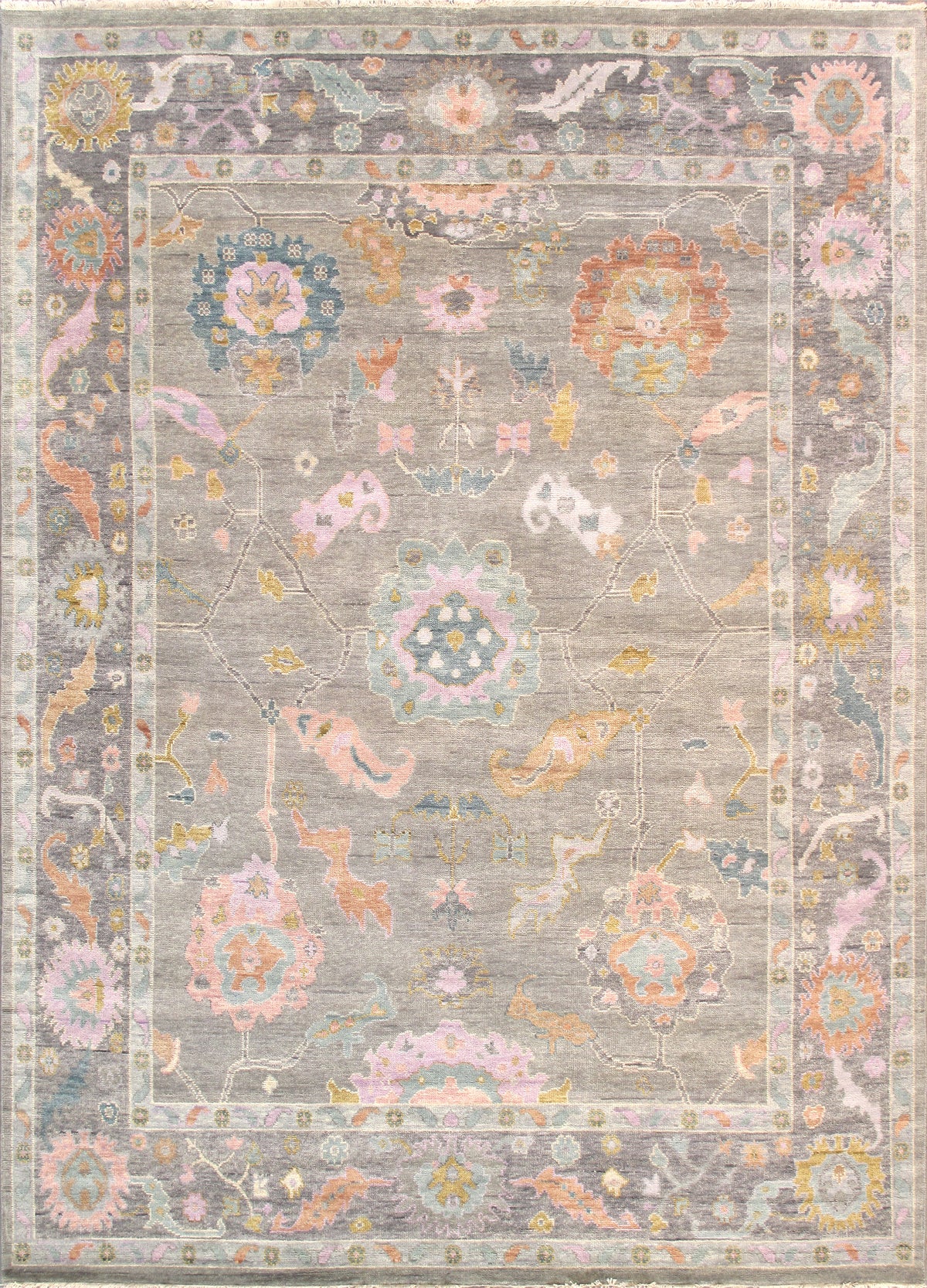 Canvello Home Oushak Collection Hand-Knotted Silver Wool Area Rug- 9'9'' X 13'9''