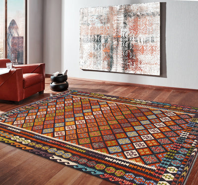 Canvello Kilim Collection Reversible Wool Multicolor Area Rug- 8'6'' X 11'4''