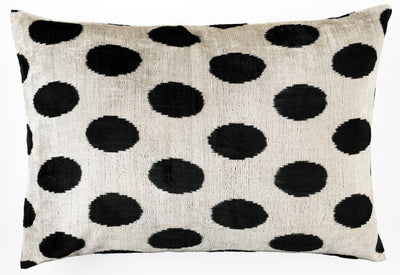 Canvello Organic Handmade Silk Velvet Pillow: 16x24 Inches with Premium Down Feather Insert - All-Natural Vegetable-Dyed Black White Polka Dot