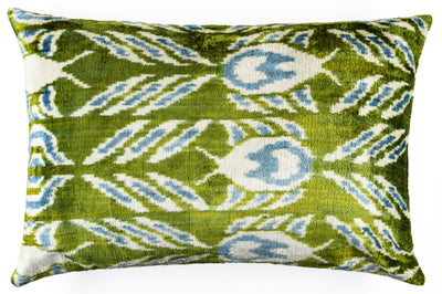 Canvello Organic Handmade Silk Velvet Pillow: 16x24 Inches with Premium Down Feather Insert - Luxury Green Geometric Floral Pattern