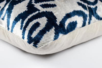 Canvello Luxurious 16x24 Handmade Velvet Silk Pillow with Premium Down Feather Insert -  Blue Geometric