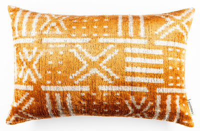Canvello Organic Handmade Silk Velvet Pillow: 16x24 Inches with Premium Down Feather Insert - Luxury Copper Orange Geometric Floral Pattern