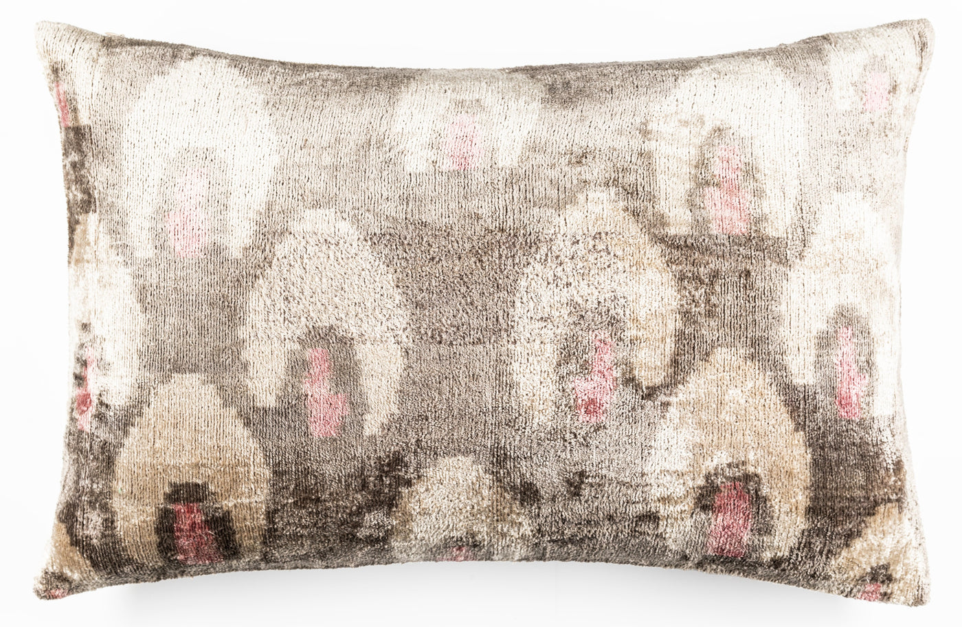 Canvello Organic Handmade Silk Velvet Pillow: 16x24 Inches with Premium Down Feather Insert - Luxury Gray Ivory Pink