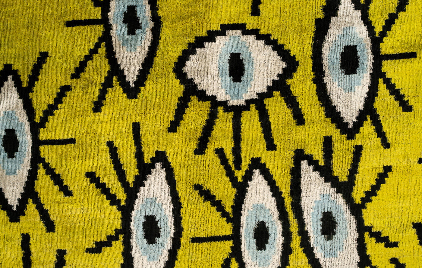 Handmade Yellowish Eye Design Throw Pillow - 16x24 inch, Vegetable Dyed with Premium Down Feather Insert