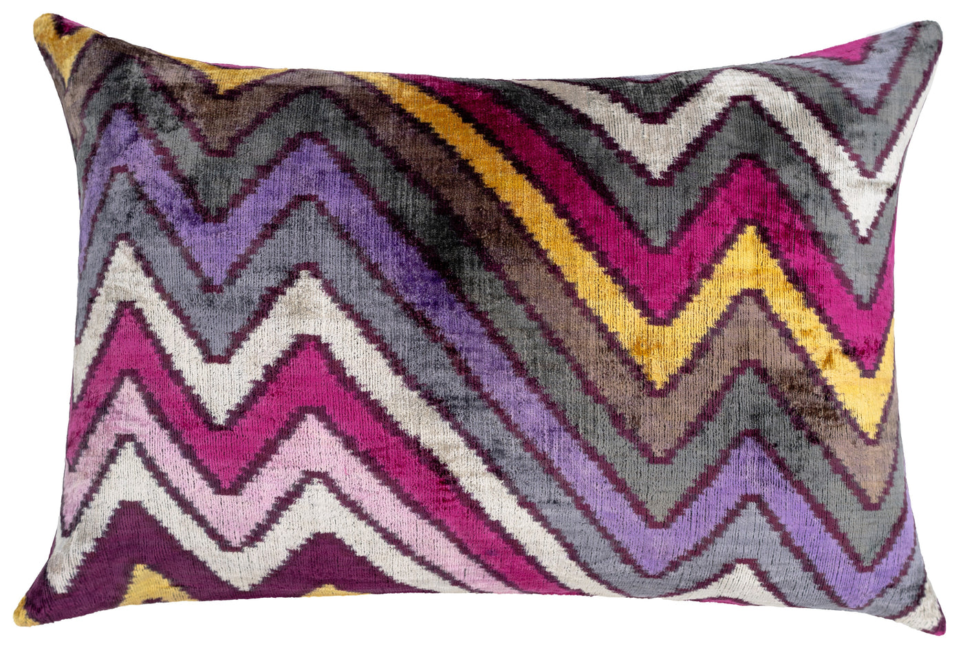 Canvello Handmade Luxury Purple Gray Chervon Decorative Pillow Cover & Premium Down Feather Insert Soft Velvet Silk Throw Cushion 16x24 in