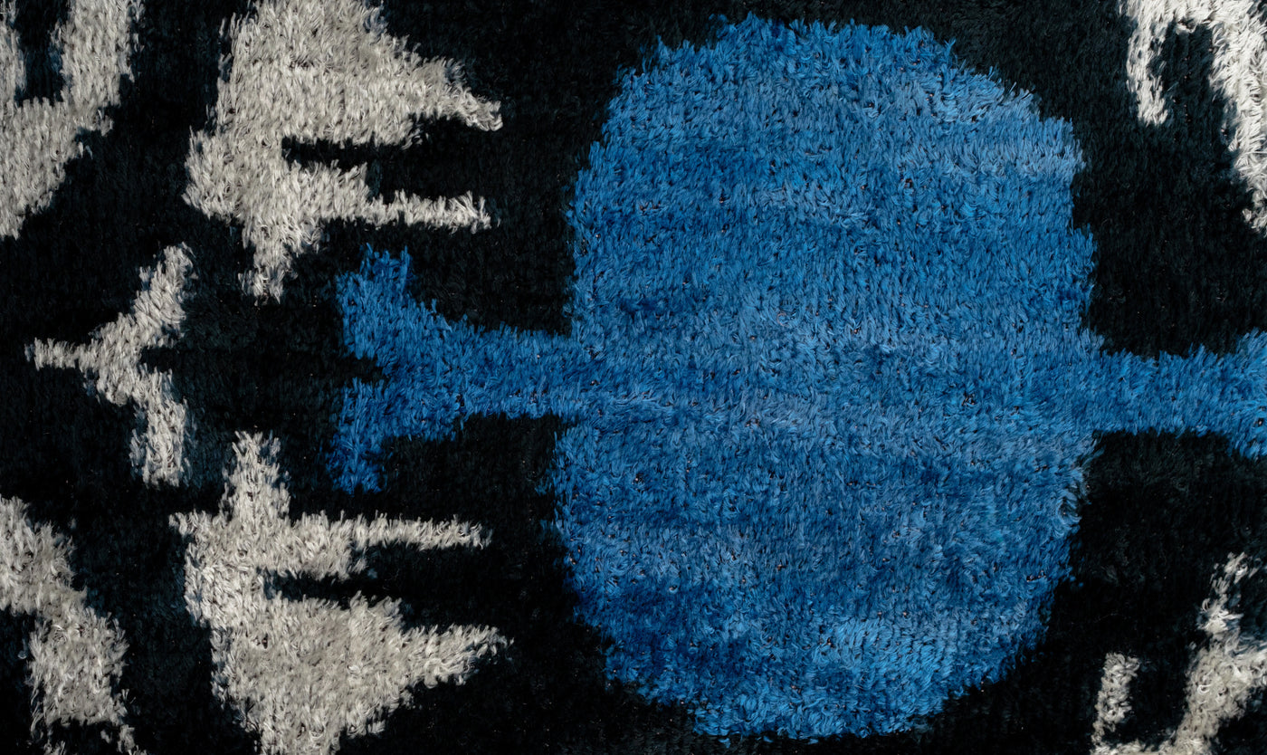 Blue Black Silk Velvet Ikat Pillow – 20x20 Handmade Luxury Throw Cushion