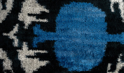 Blue Black Silk Velvet Ikat Pillow – 20x20 Handmade Luxury Throw Cushion