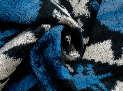 Blue Black Silk Velvet Ikat Pillow – 20x20 Handmade Luxury Throw Cushion