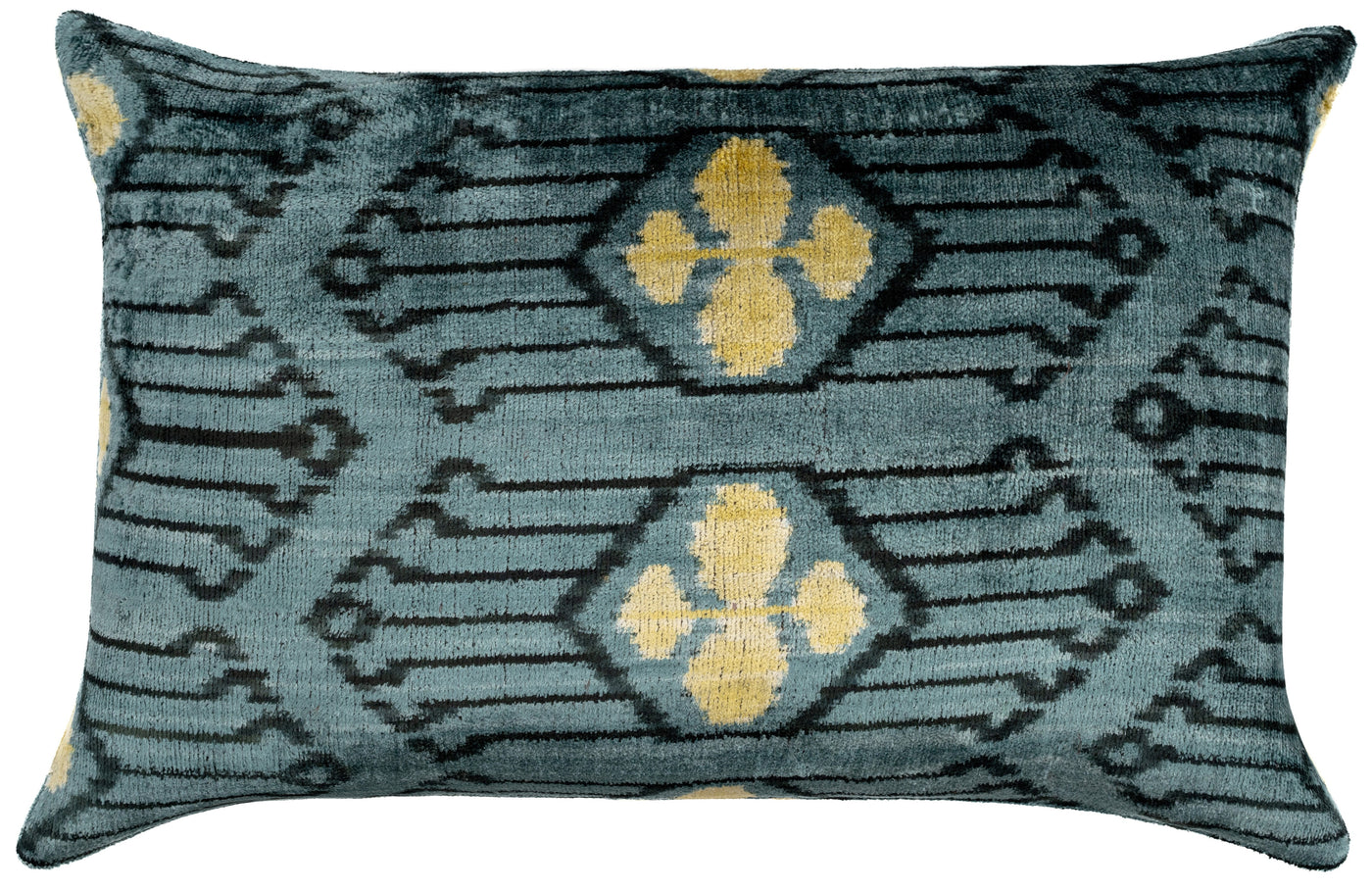 Canvello 綠藍手工 16x24 絲絨枕頭，有機植染，羽絨/羽毛填充