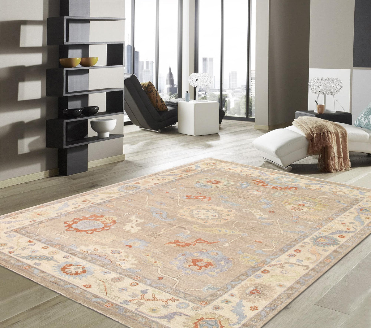Oushak Hand-Knotted Area Rug, Beige/Ivory