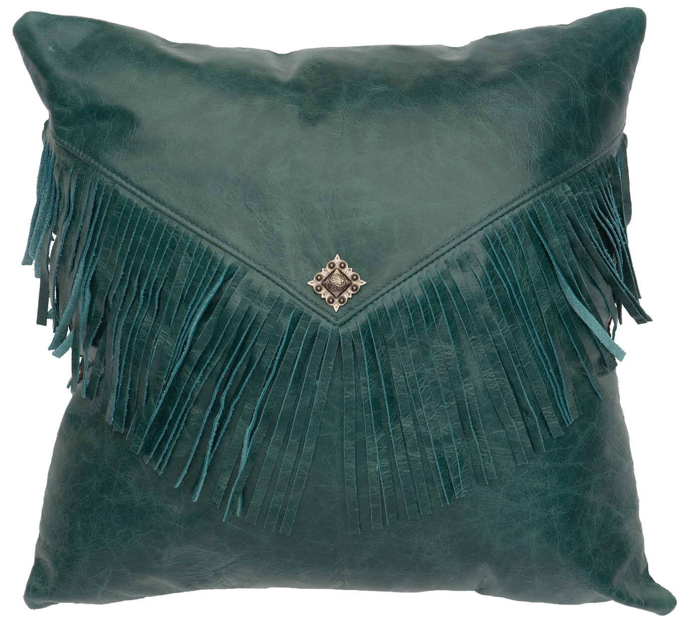 Canvello Peacock Leather Pillow - Fabric Back - 16" x 16"