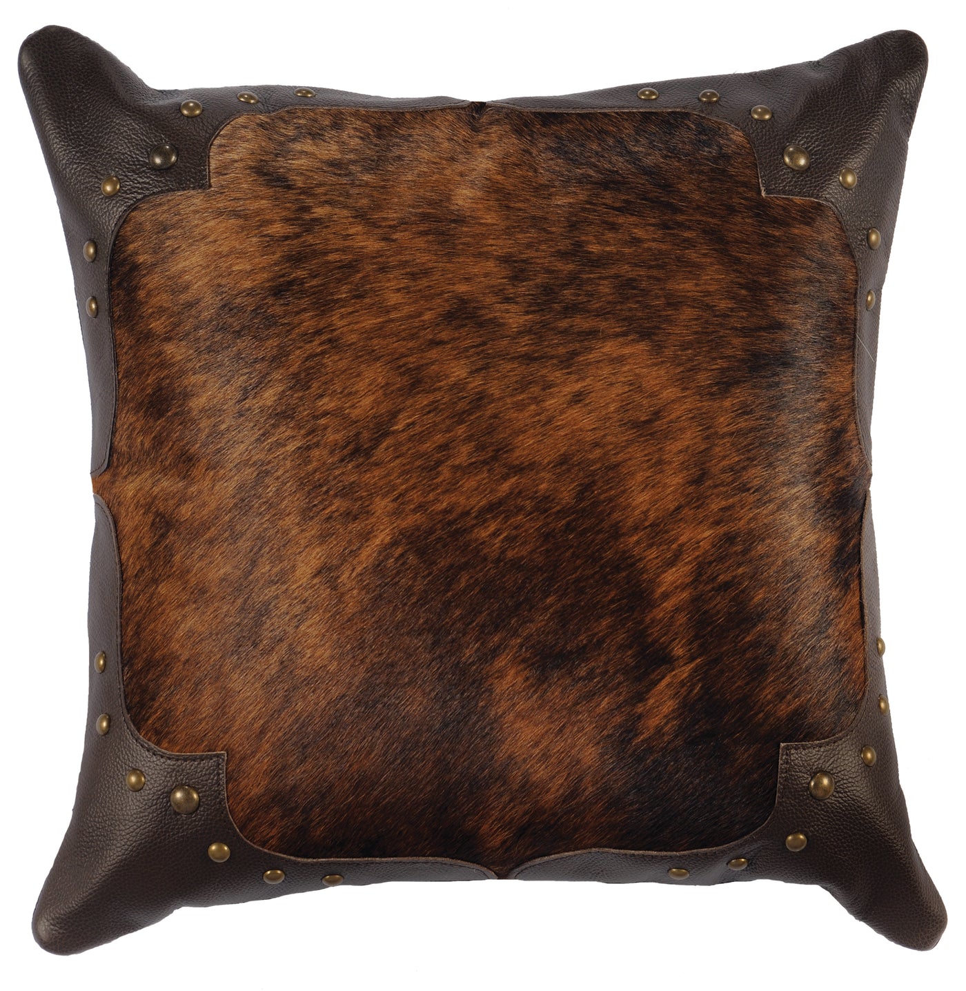 Canvello Dark Brindle Leather Pillow - Leather Back - 16" x 16"