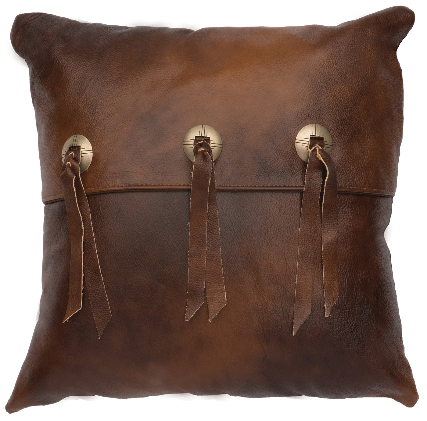 Canvello Harness Leather Pillow - Fabric Back - 16" x 16"