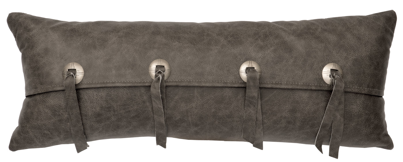 Canvello Saloon Grey Leather Pillow - Leather Back - 10"x26"