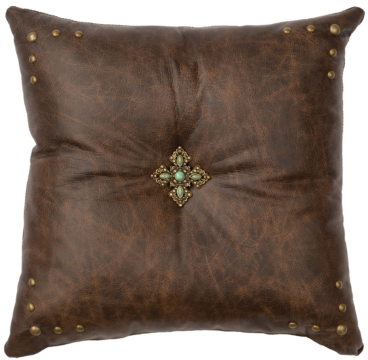 Canvello Texas Leather Pillow - Leather Back - 16" x 16"