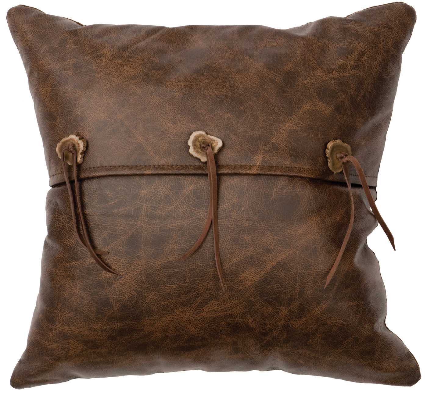 Canvello Texas Leather Pillow - Fabric Back - 16" x 16"