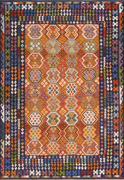 Canvello Kilim Collection Reversible Wool Multicolor Area Rug- 8'4'' X 11'11''