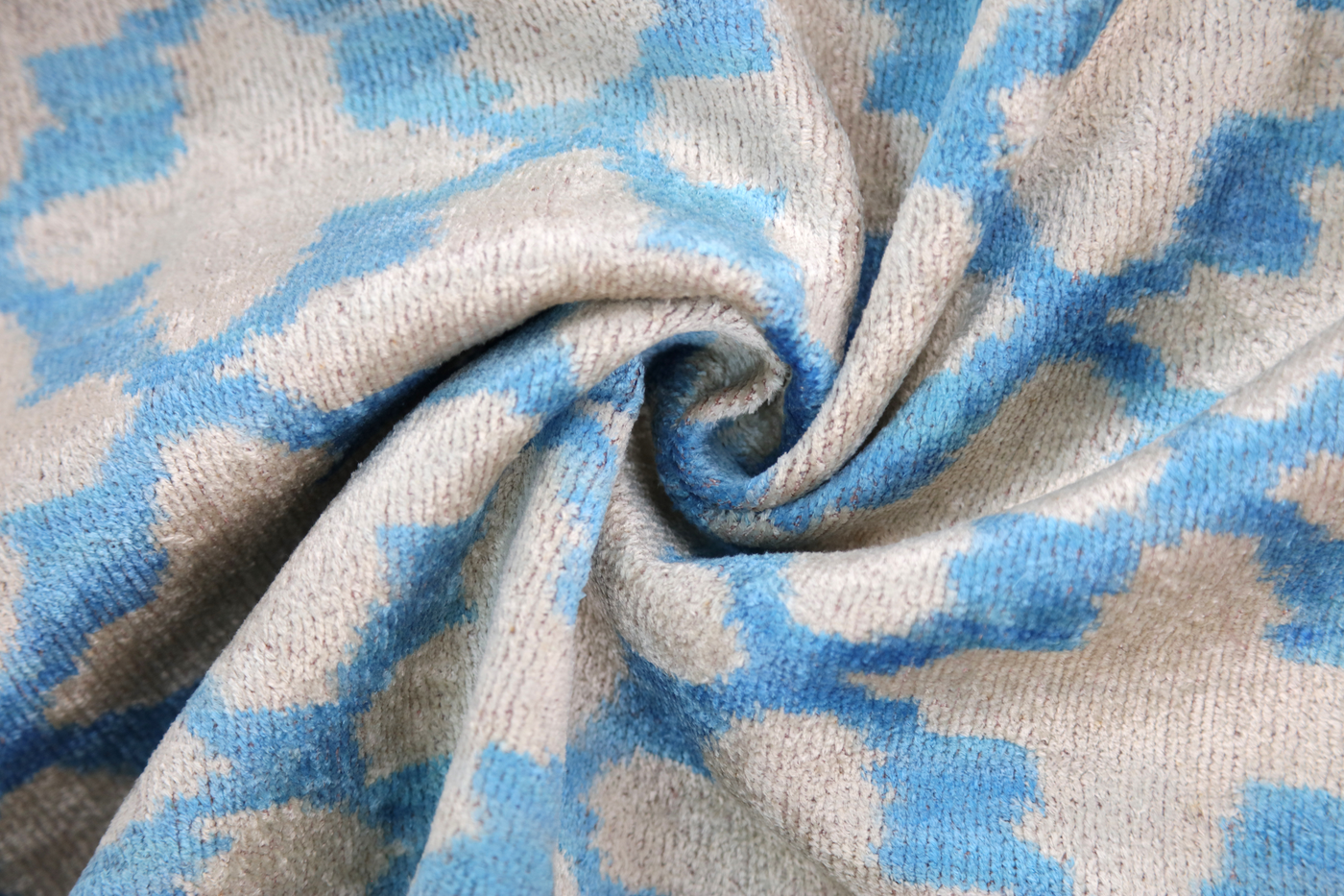 Handmade Velvet Ikat Throw Pillow – Sky Blue & Sand (16x24)