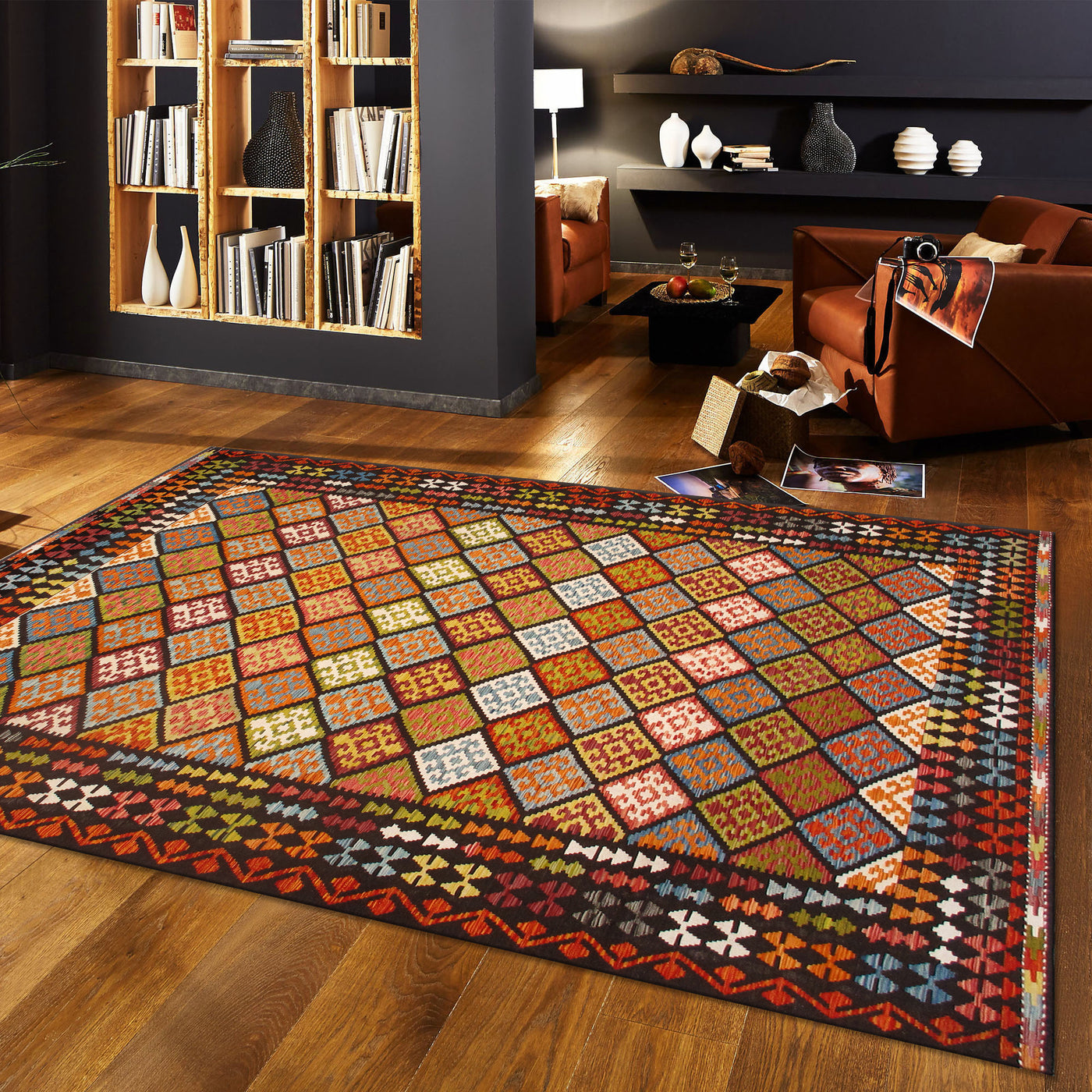 Canvello Kilim Collection Reversible Wool Multicolor Area Rug- 8'4'' X 11'2''