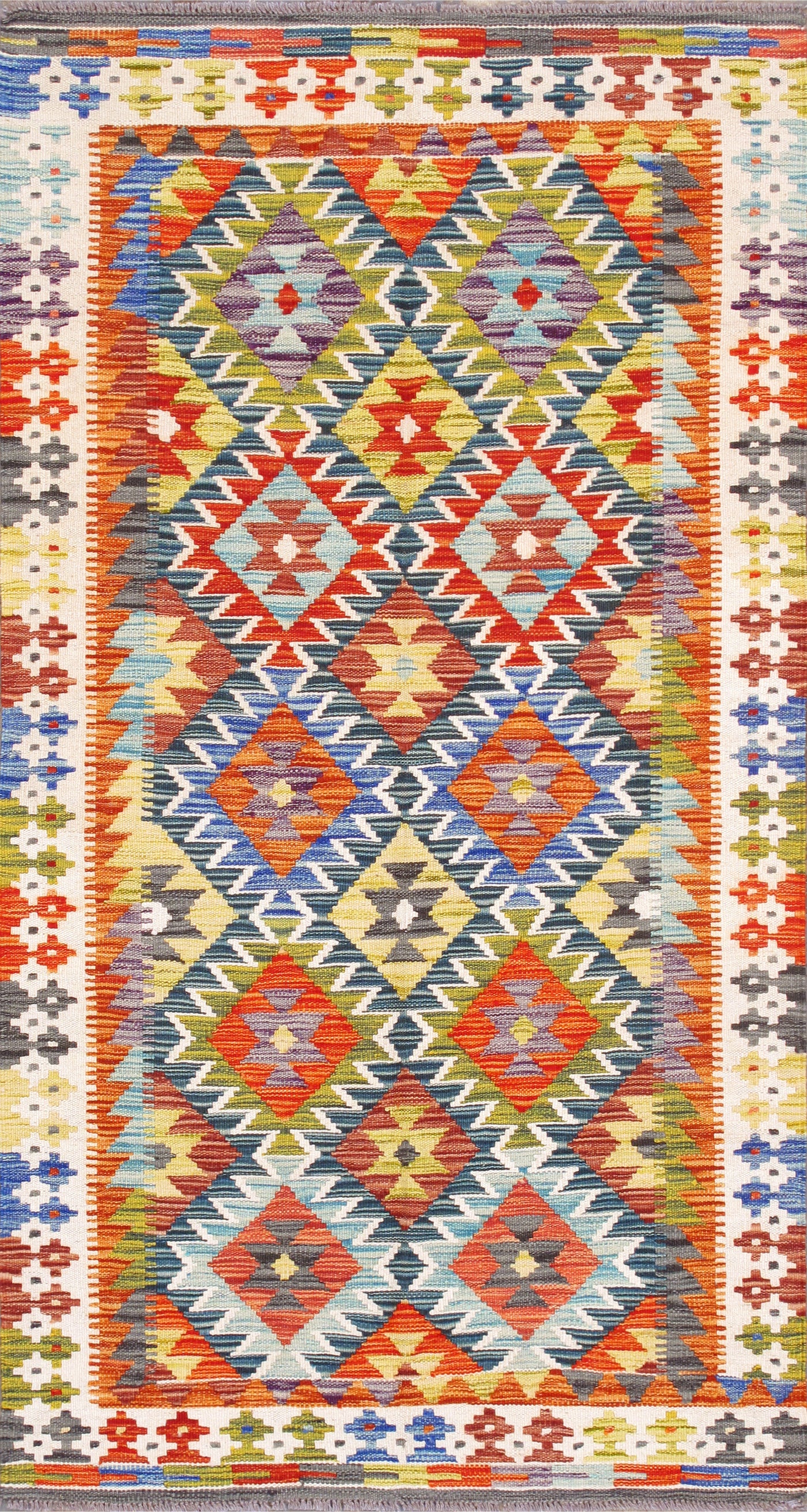 Canvello Kilim Collection Reversible Wool Multicolor Area Rug- 3'5'' X 6'5''