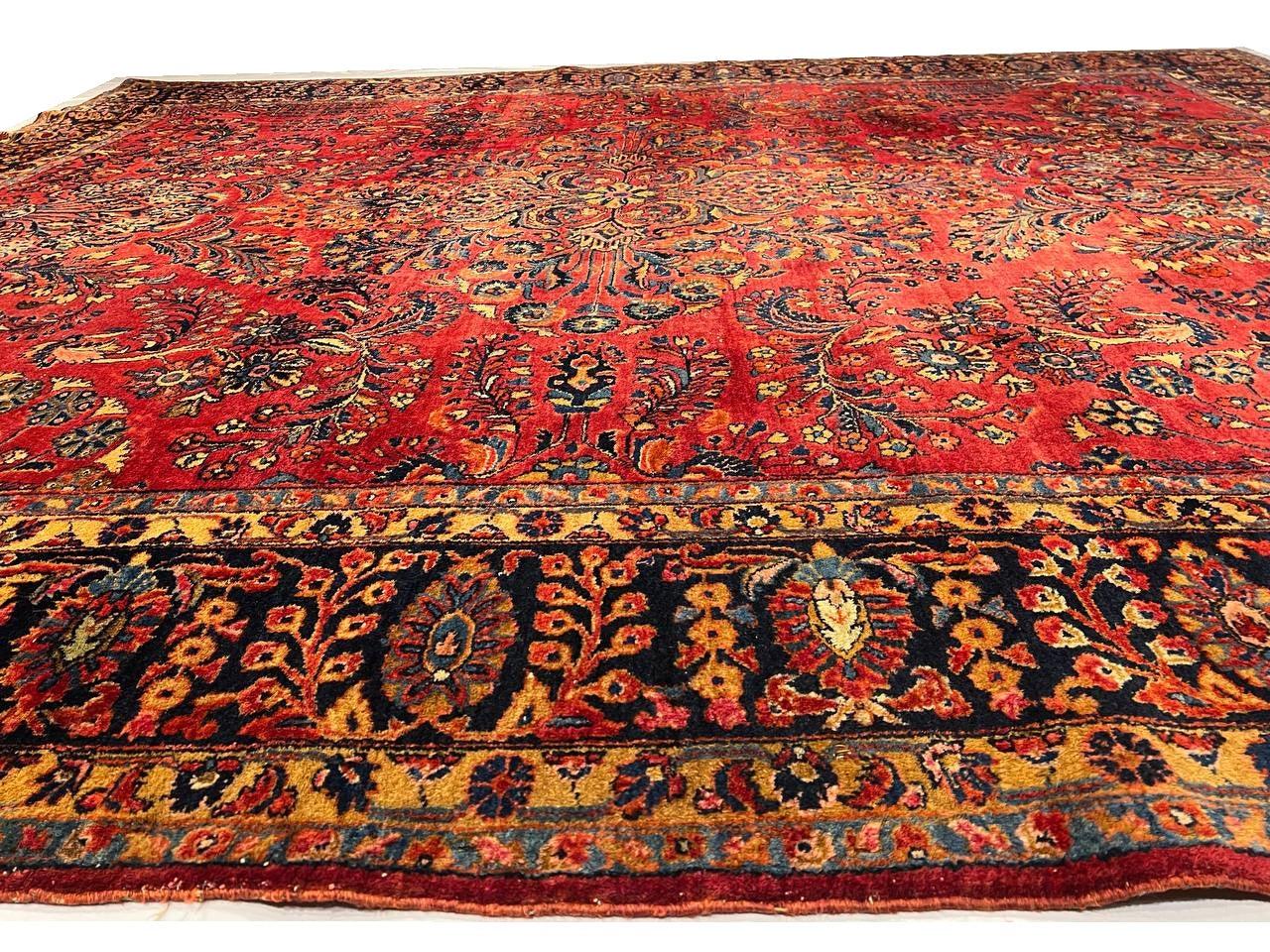 Canvello 1900s Silkroad Hand Knotted Antique Sarouk Rug - 9'8'' X 11'2'' - Canvello