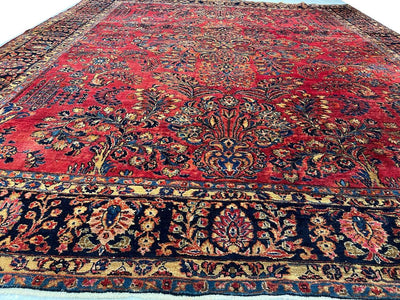 Canvello 1900s Silkroad Hand Knotted Antique Sarouk Rug - 9'8'' X 11'2'' - Canvello