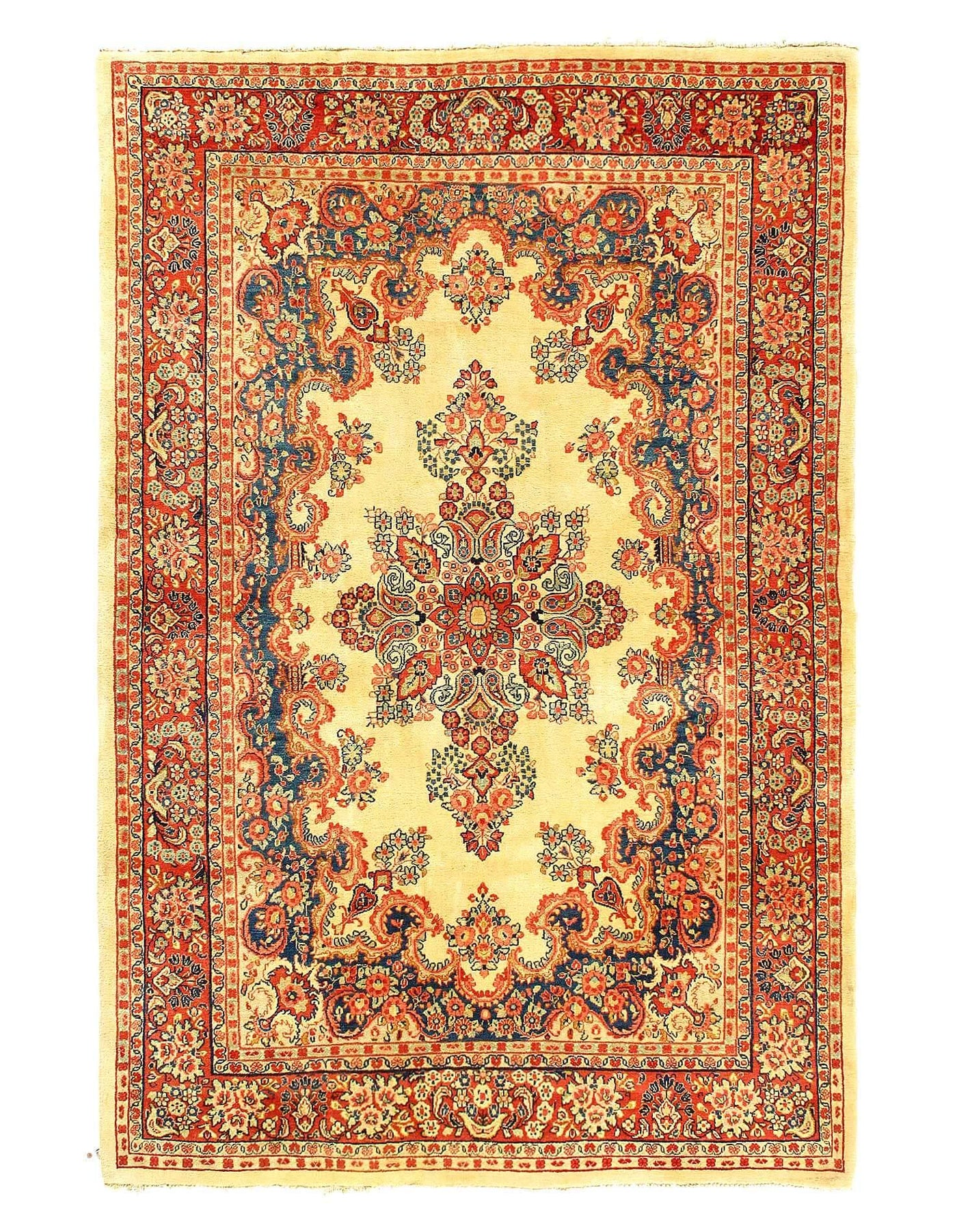 Canvello 1910's Fine Hand Knotted Silkroad Antique Sarouk Rug - 6'4'' X 9'8'' - Canvello