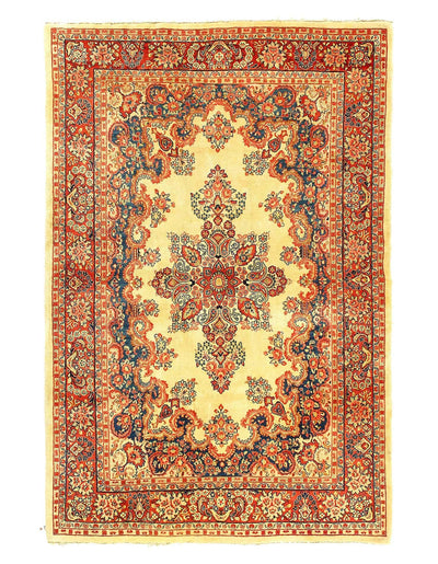 Canvello 1910's Fine Hand Knotted Silkroad Antique Sarouk Rug - 6'4'' X 9'8'' - Canvello